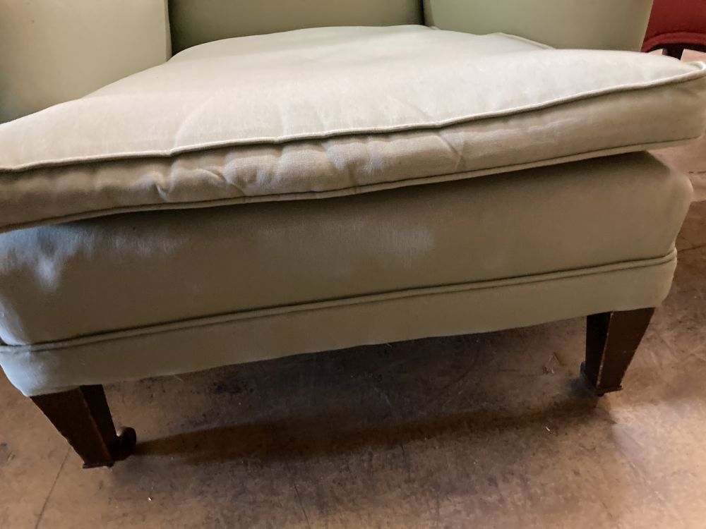 An Edwardian upholstered armchair, width 71cm, height 80cm
